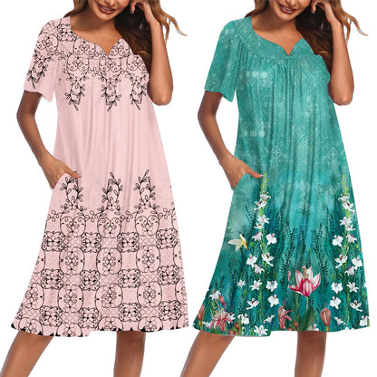 Ekouaer 2 Pack House Dresses for Women with Pockets Short Sleeve Moo Moos