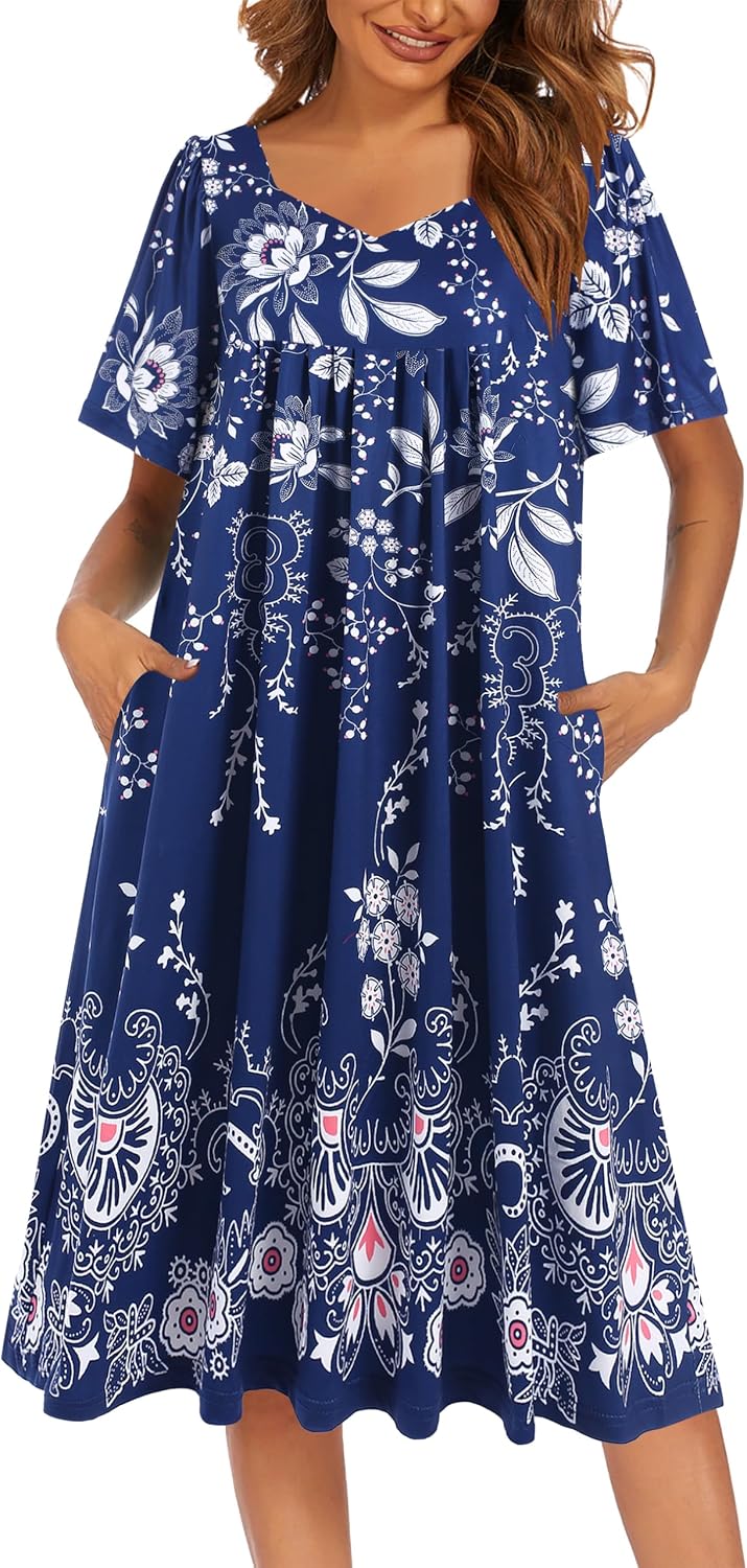 Ekouaer Womens Nightgown House Dress with Pockets Short Sleeve Moo Moos