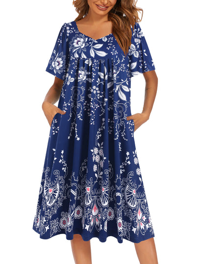 Ekouaer Womens Nightgown House Dress with Pockets Short Sleeve Moo Moos