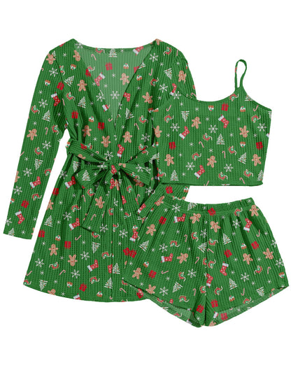 Ekouaer Pajamas for Women Set 3 Piece Soft Waffle Knit Loungewear Outfit