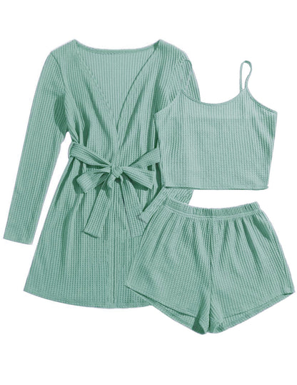 Ekouaer Pajamas for Women Set 3 Piece Soft Waffle Knit Loungewear Outfit