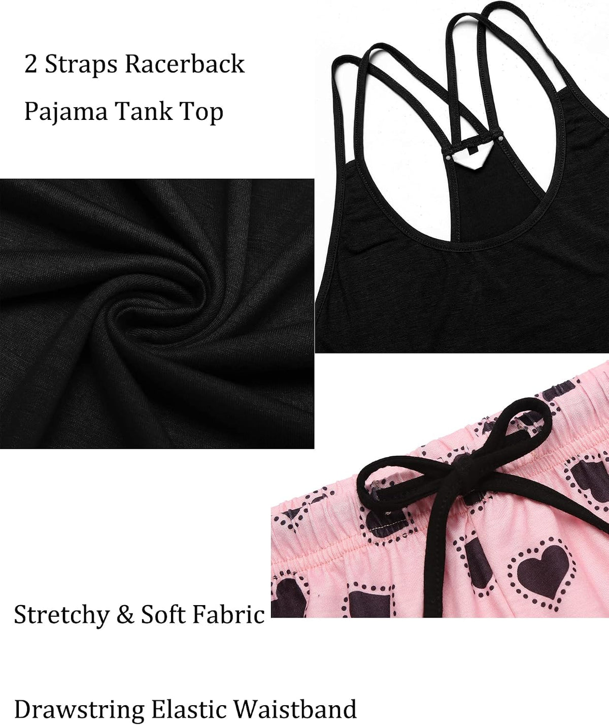 Ekouaer Womens Cami Pajama Set Sleeveless Racerback Tank Top Soft Sleepwear