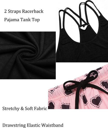 Ekouaer Womens Cami Pajama Set Sleeveless Racerback Tank Top Soft Sleepwear