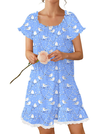 Ekouaer Cotton Nightgowns for Women Short Sleeve Victorian Night Gowns