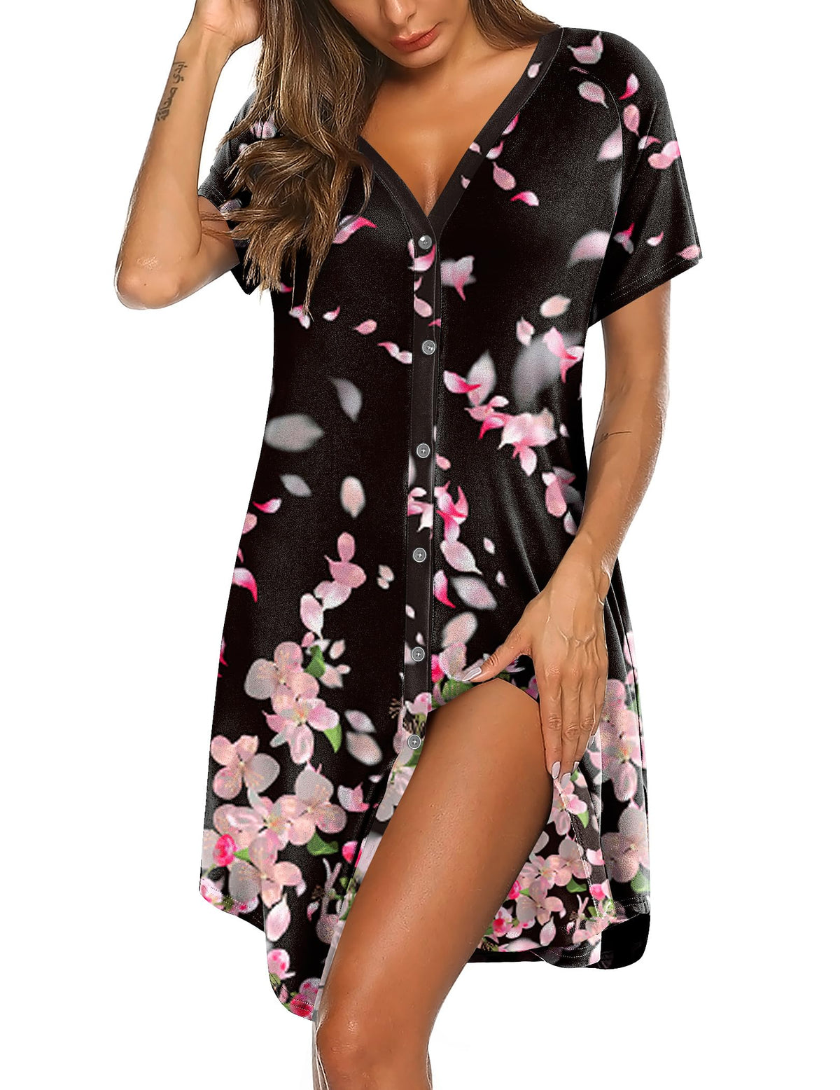 Ekouaer Nightgowns for Women Button Down Night Gown with Pockets