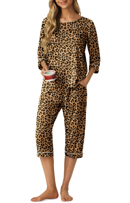 PrinStory Womens Pajama Sets Capri Pjs Soft Lounge Sets XS-4XL