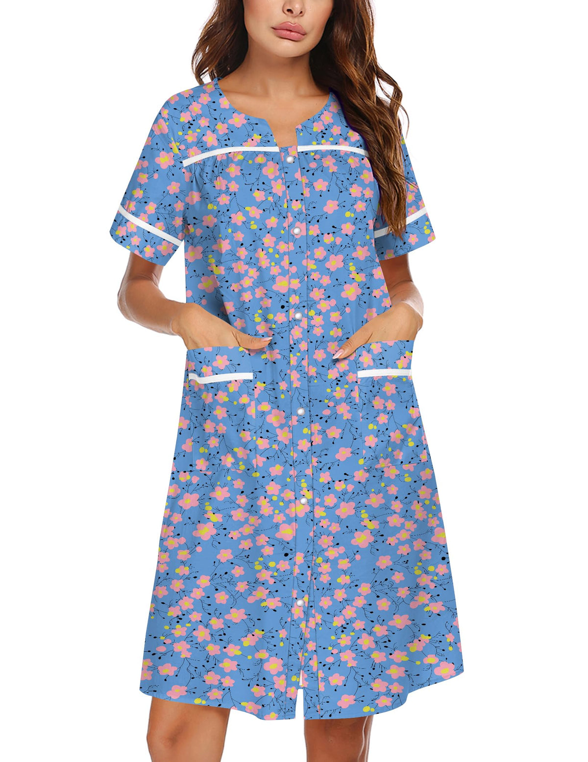 Ekouaer Nightgowns for Women House Dress with Pockets Snap Front House Coat