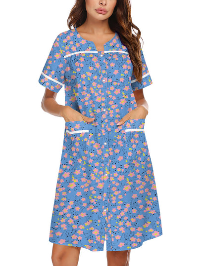 Ekouaer Nightgowns for Women House Dress with Pockets Snap Front House Coat