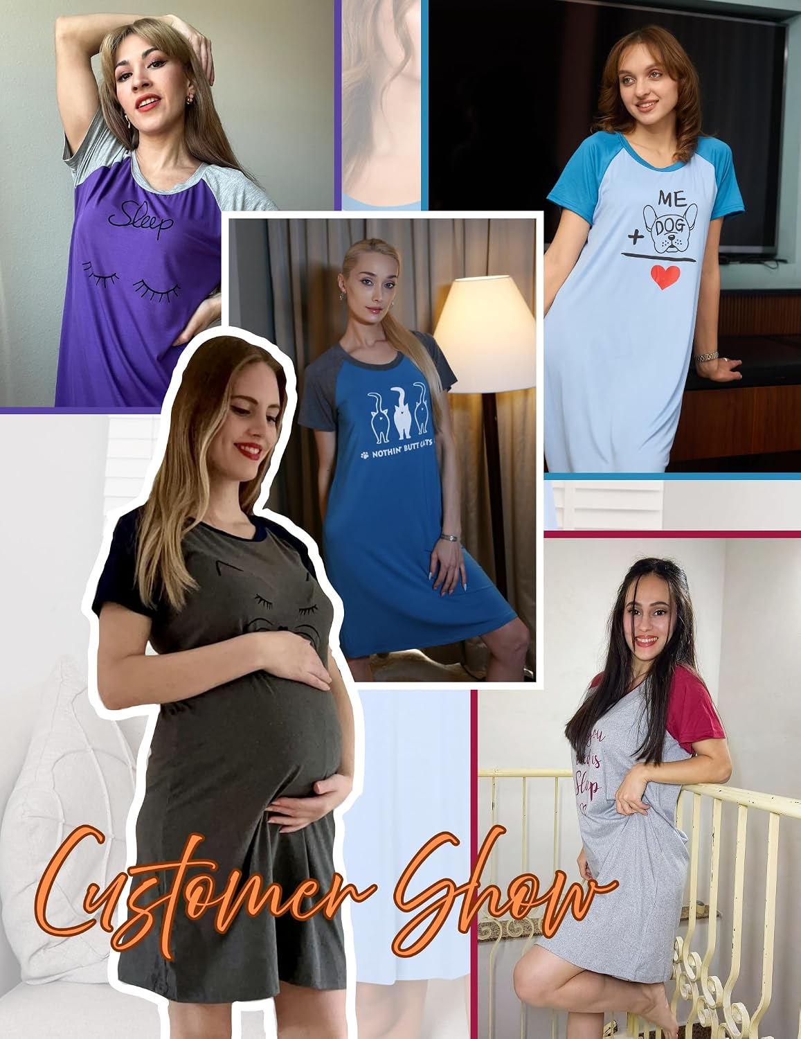 Ekouaer Nightgowns for Women Short Sleeve Night Dress Printed Sleepwear