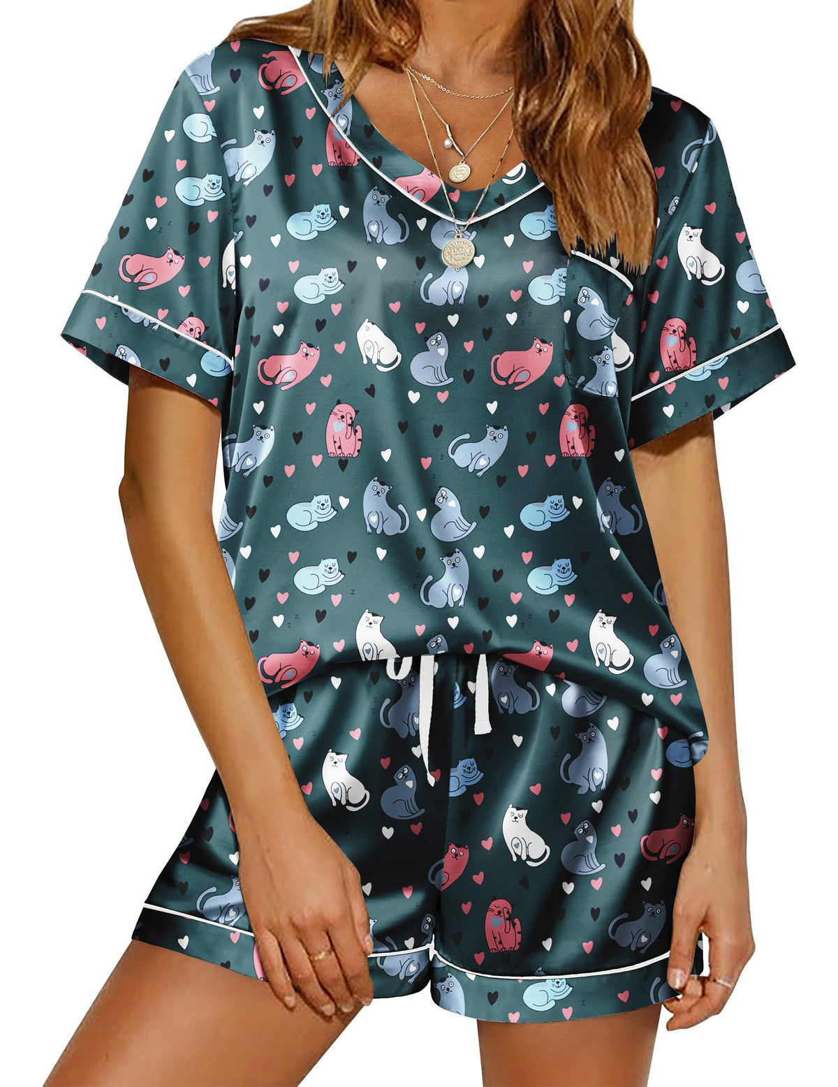 Ekouaer Silk Pajama for Women Short Sleeve Satin Pj Set Two Piece XS-XXL