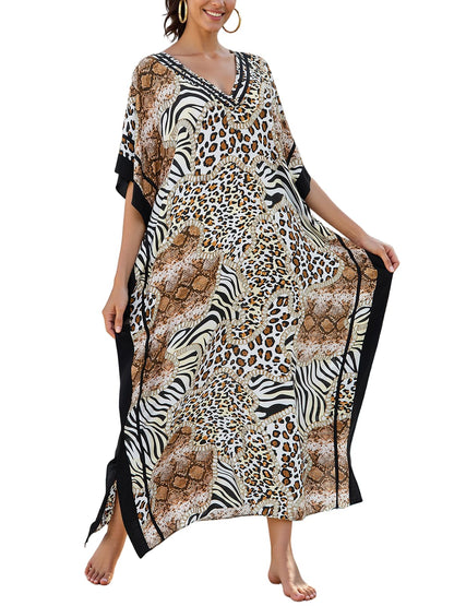 NFVNKJ Plus Size Mumu Dresses for Women - Boho Batwing Sleeve Caftan with Side Slits, Long Moo Moo Nightgown & Beach Cover Up