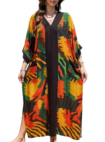 cthseie Women's Kaftan Dress Plus Size V-Neck Pocket Lightweight Swimwear Coverups Moomoo Nightgown Beach Loungewear