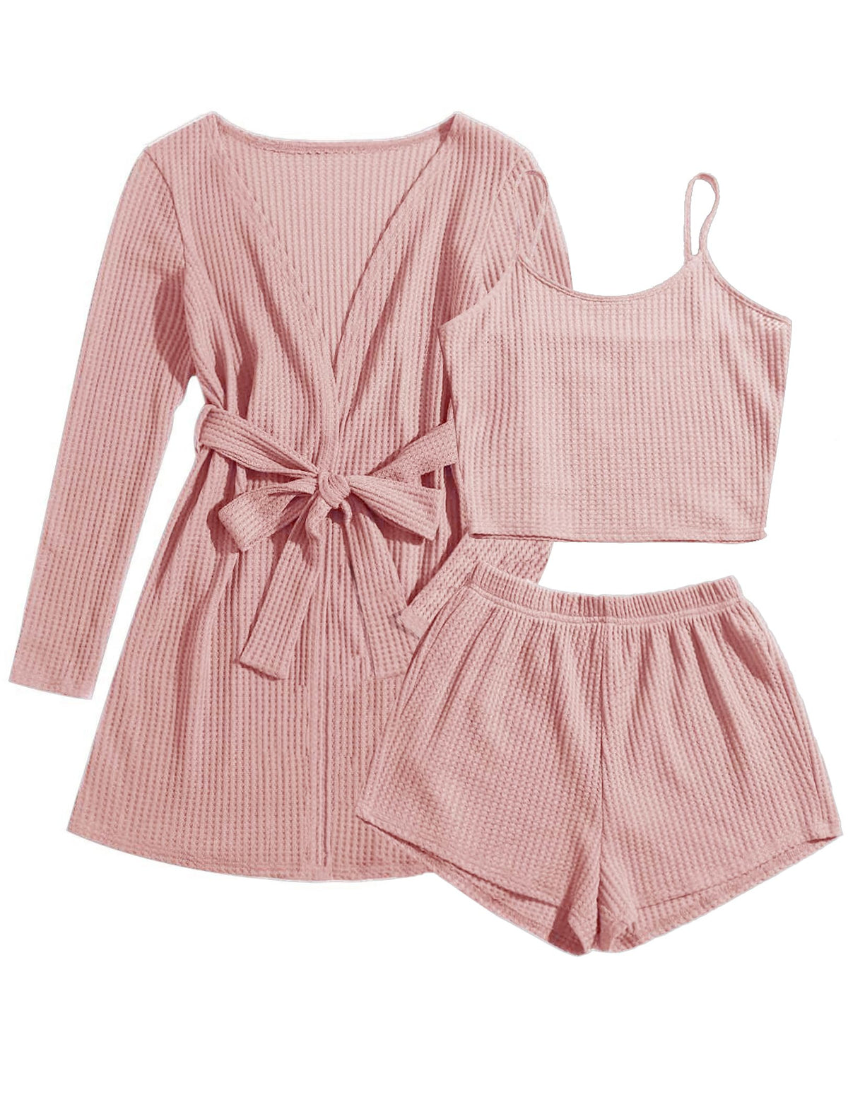 Ekouaer Pajamas for Women Set 3 Piece Soft Waffle Knit Loungewear Outfit