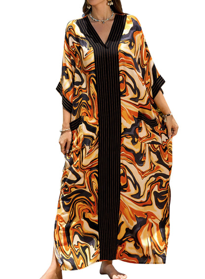 cthseie Women's Kaftan Dress Plus Size V-Neck Pocket Lightweight Swimwear Coverups Moomoo Nightgown Beach Loungewear