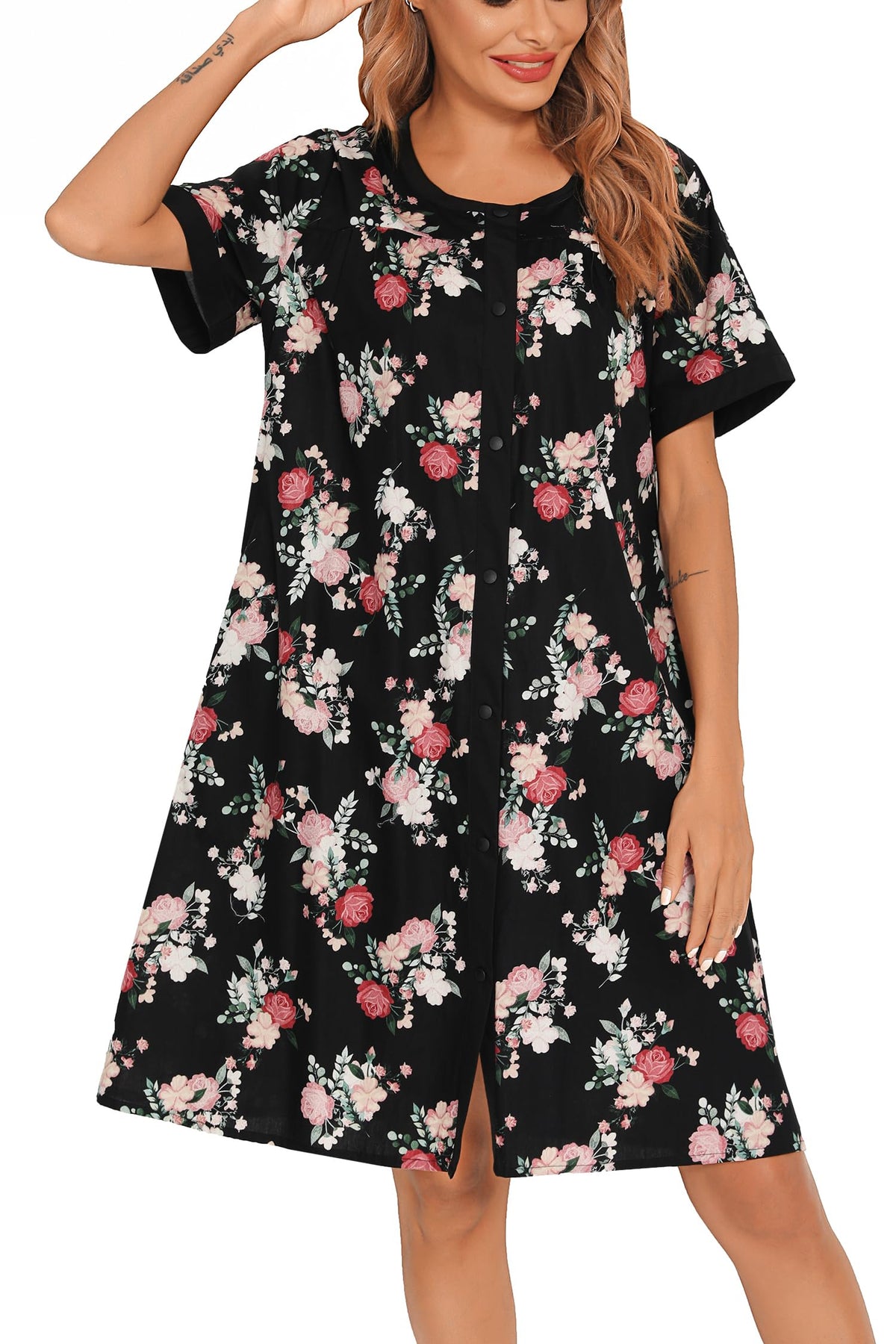 YOZLY House Dress for Women Short Sleeve House Coats Dusters Robe Moomoo nightgowns with Pockets