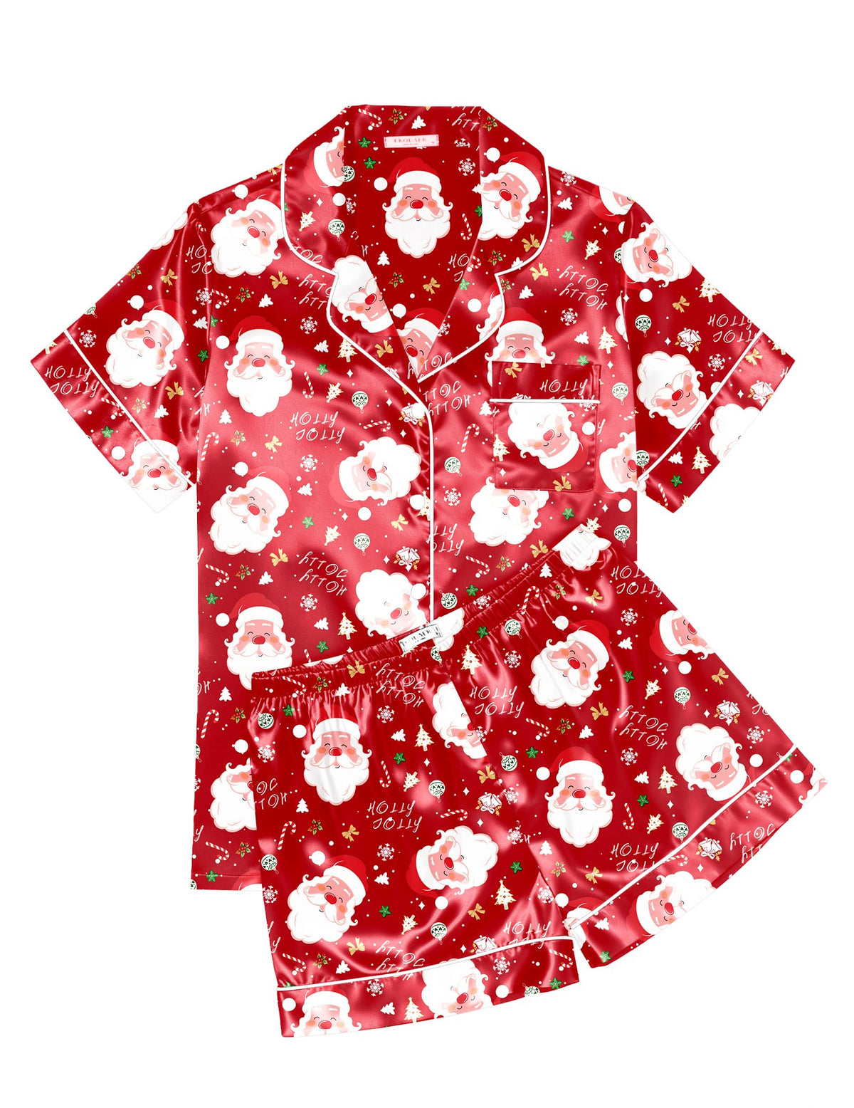 Ekouaer Womens Silk Satin Pajama Sets Soft Short Sleeve Button Up Sleepwear