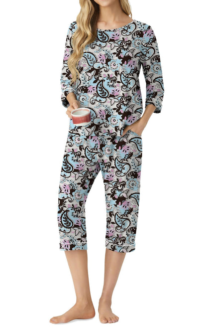 PrinStory Womens Pajama Sets Capri Pjs Soft Lounge Sets XS-4XL