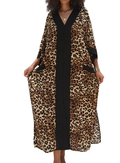 cthseie Women's Kaftan Dress Plus Size V-Neck Pocket Lightweight Swimwear Coverups Moomoo Nightgown Beach Loungewear