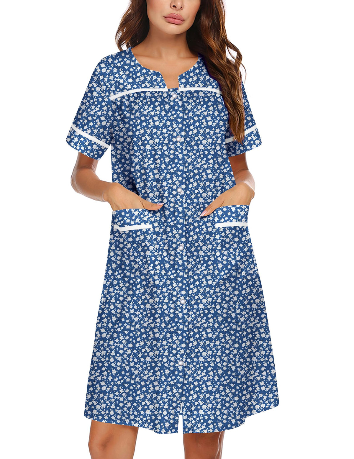 Ekouaer Nightgowns for Women House Dress with Pockets Snap Front House Coat