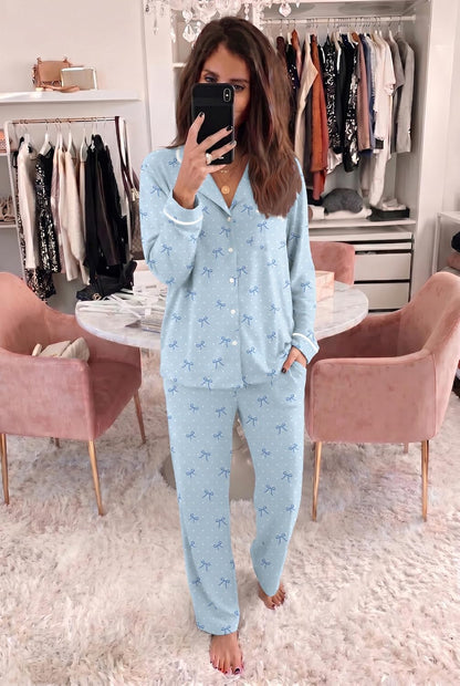Ekouaer Womens Pajama Sets Long Sleeve Button Down 2 Piece Lounge Set