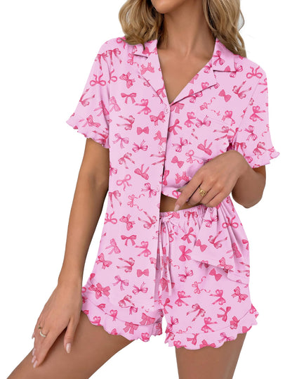 Ekouaer Pajamas Set for Women Button Down Pjs Lounge Sets Ruffle Sleepwear