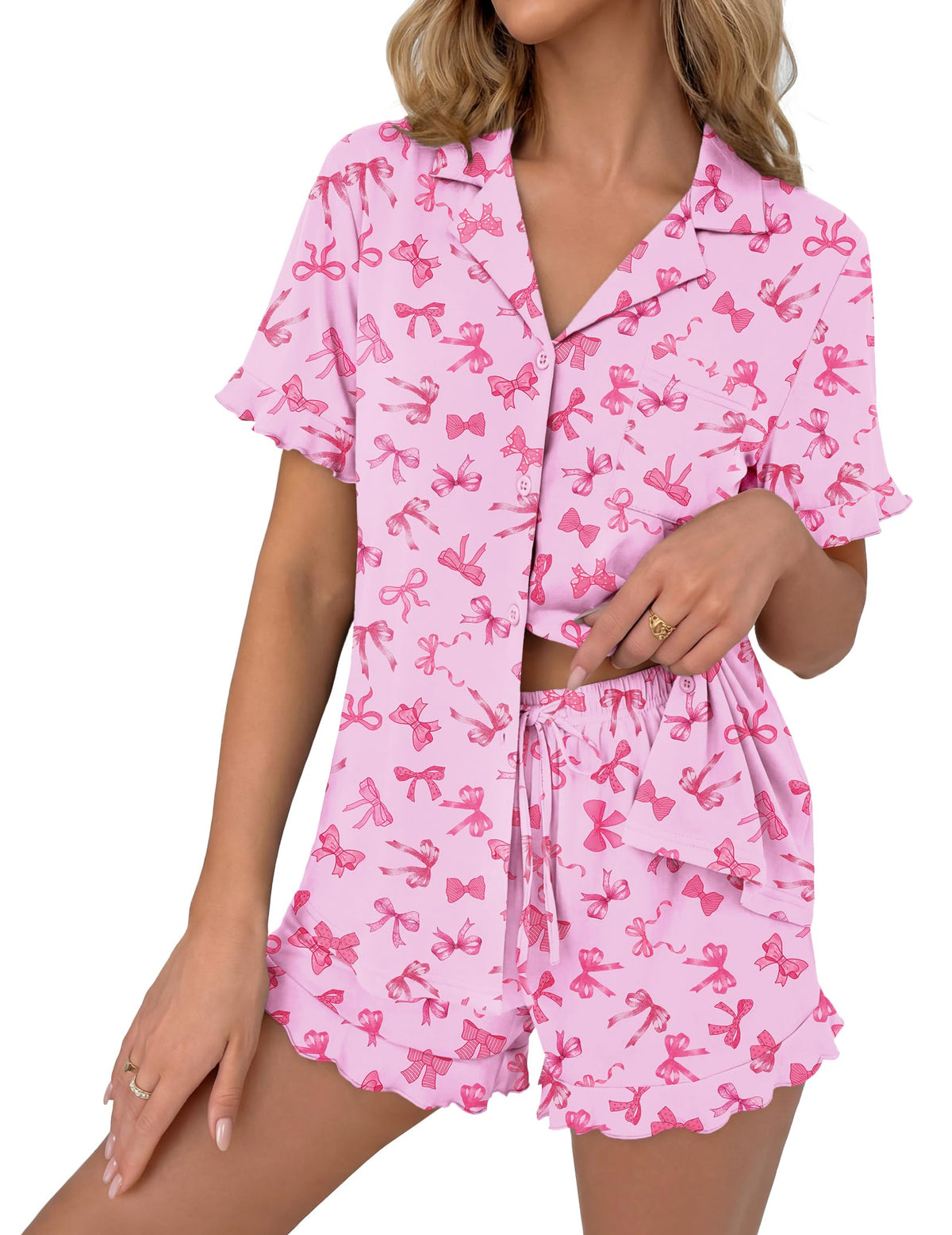 Ekouaer Pajamas Set for Women Button Down Pjs Lounge Sets Ruffle Sleepwear