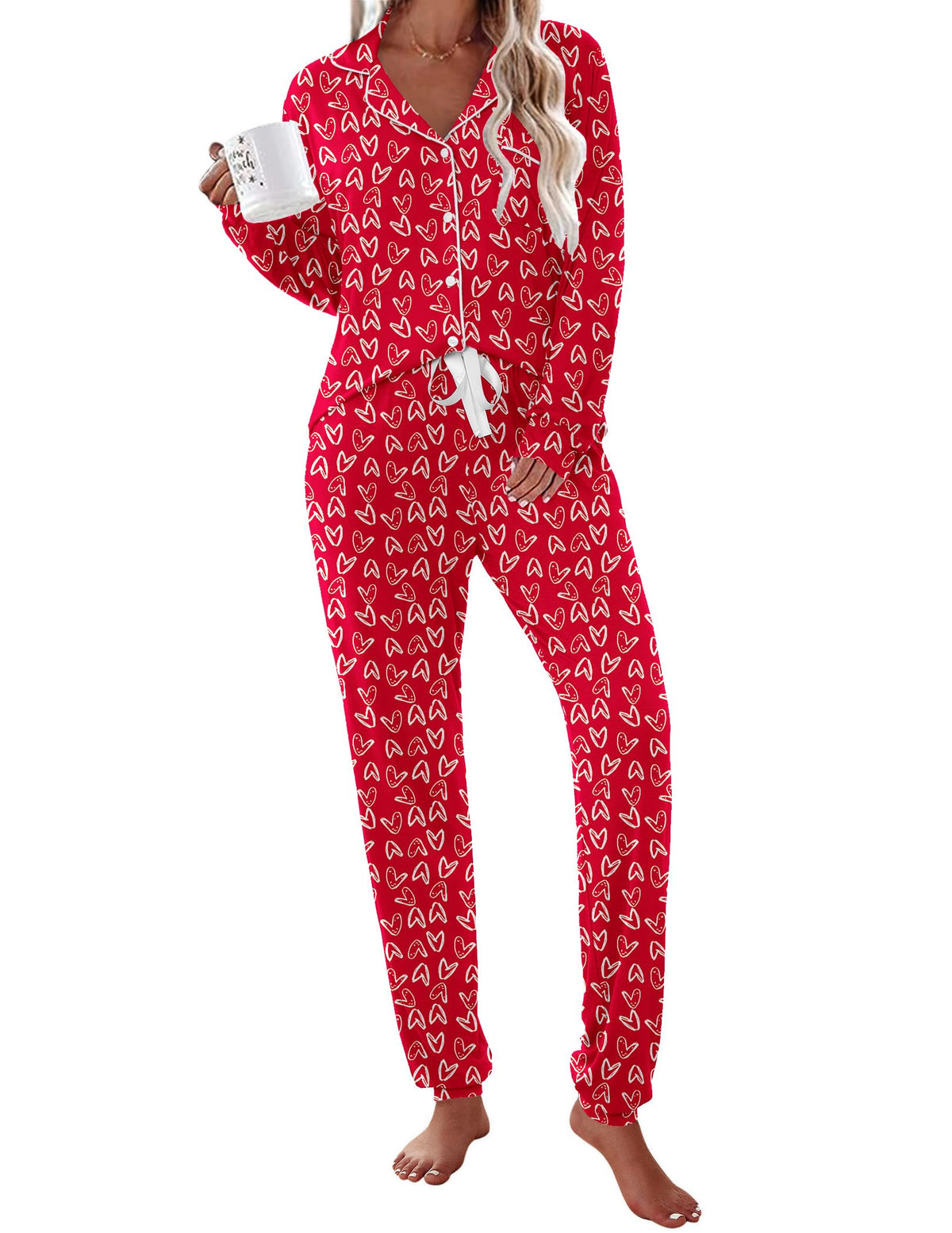 Ekouaer Pajamas Set Long Sleeve Sleepwear Womens Button Down Soft Pjs