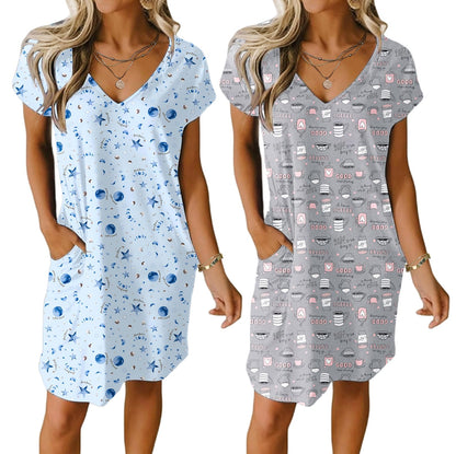 Ekouaer Womens 2 Pack Nightgown with Pockets Short Sleeve Night Shirts