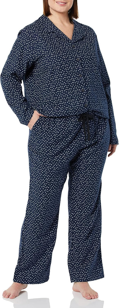 Amazon Essentials Women's Flannel Long-Sleeve Button Front Shirt and Pant Pajama Set