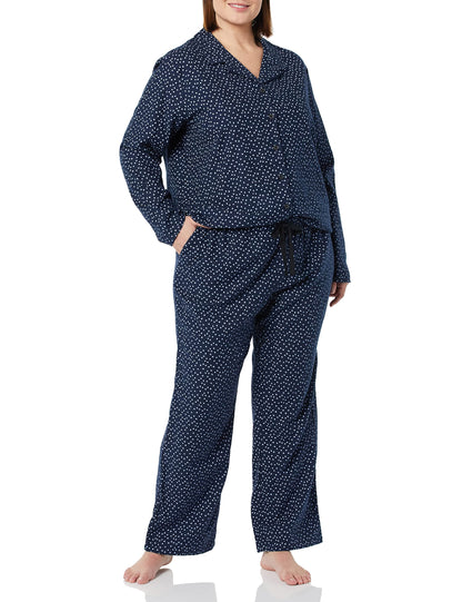 Amazon Essentials Women's Flannel Long-Sleeve Button Front Shirt and Pant Pajama Set