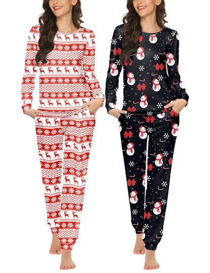 Ekouaer 2 Pack Pajama Sets for Women,Long Sleeve Top Jogger Pant Loungewear