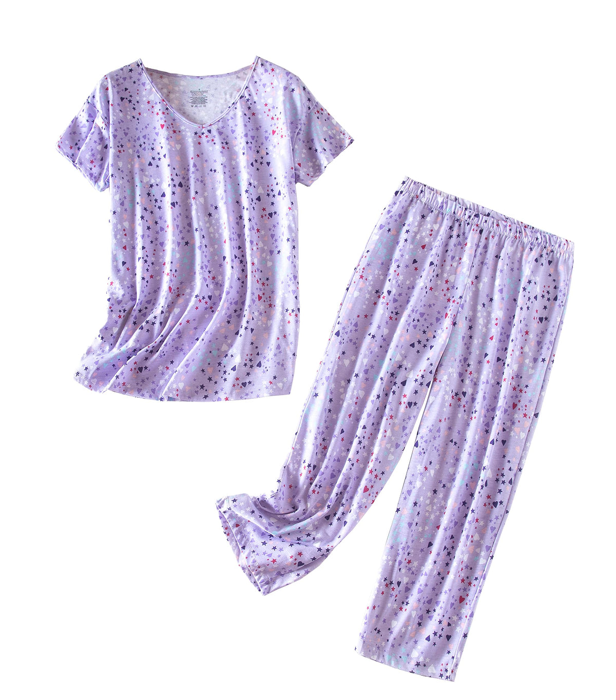 Inadays Womens Pajama Sets Cotton Short Sleeve Top With Capri Pants Pjs