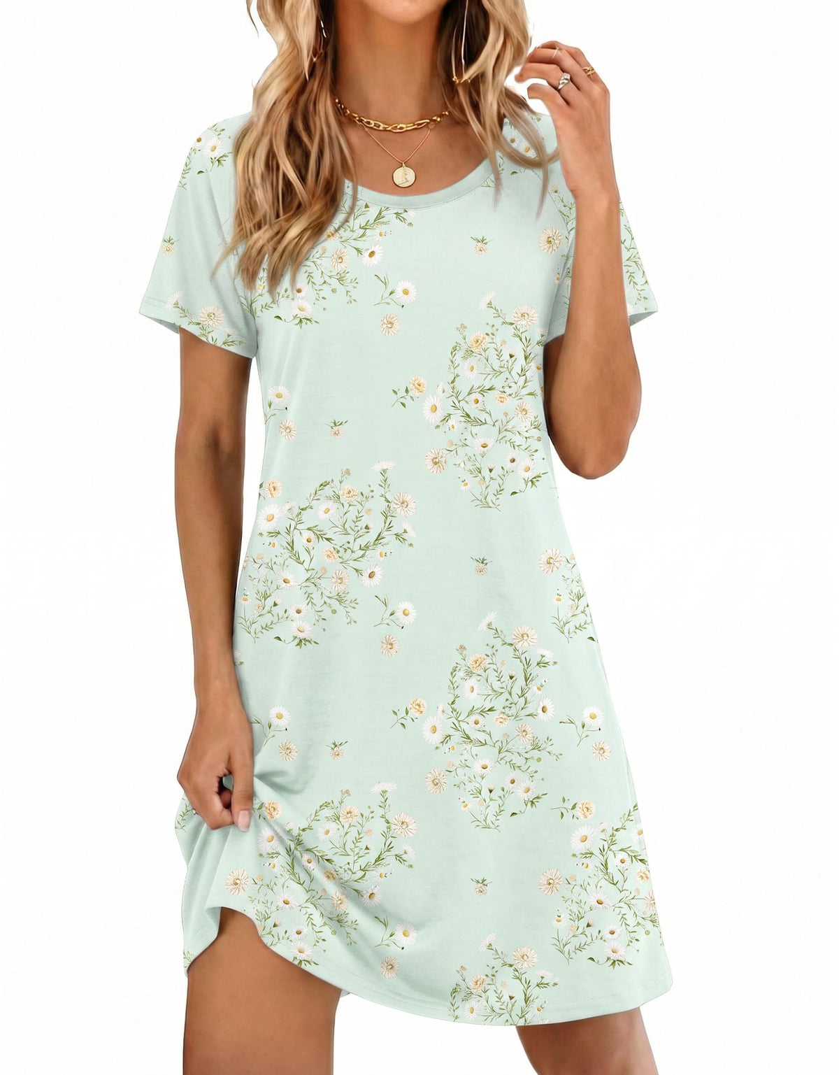 Ekouaer Nightgowns for Women Short Sleeve Night Dress Printed Sleepwear