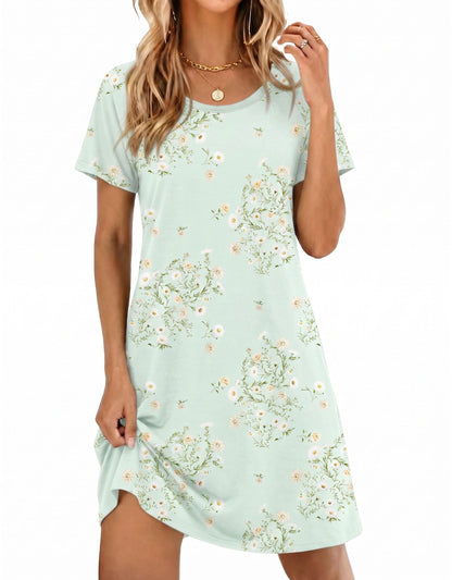 Ekouaer Nightgowns for Women Short Sleeve Night Dress Printed Sleepwear