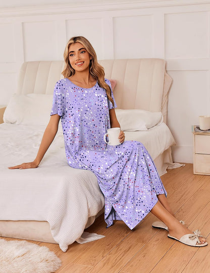 Ekouaer Long Nightgowns for Women 3 Pack Plus Size Short Sleeve House Dress