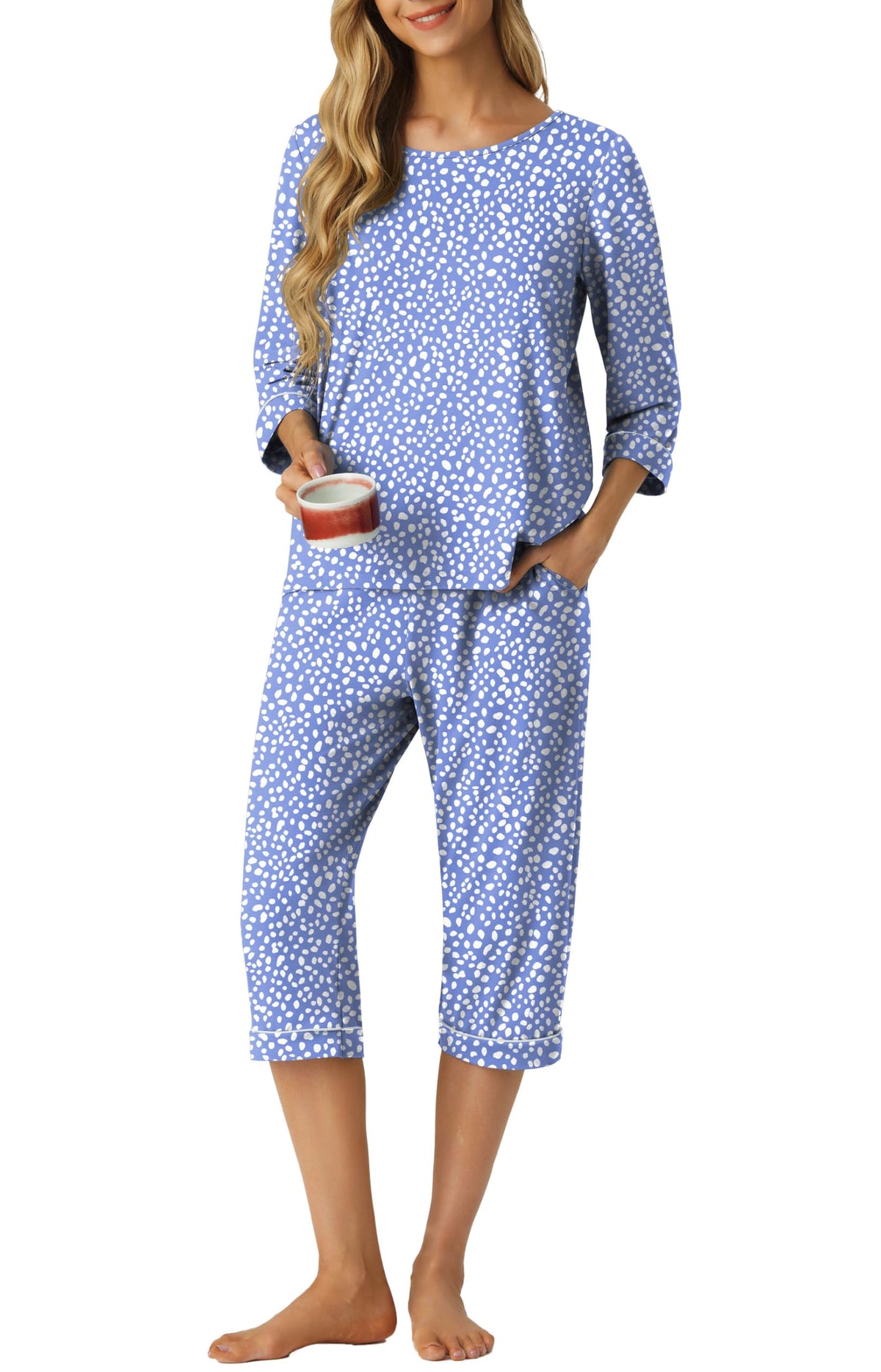 PrinStory Womens Pajama Sets Capri Pjs Soft Lounge Sets XS-4XL