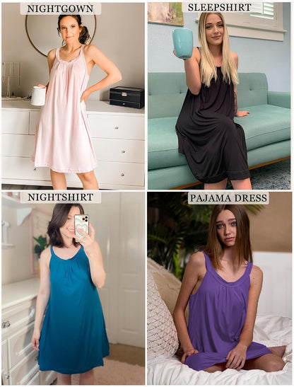 Ekouaer Women's Nightgown Sleeveless Sleepwear Tank Wide Strap Sleep Shirt