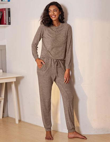 Ekouaer Womens Pajamas Set Long Sleeve Loungewear Soft Joggers with Pockets