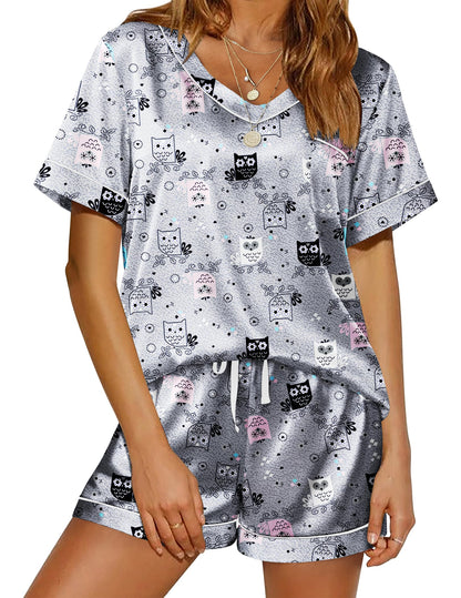 Ekouaer Silk Pajama for Women Short Sleeve Satin Pj Set Two Piece XS-XXL