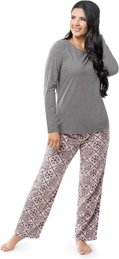 Fruit of the Loom Women's Sueded Jersey Crew Top and Fleece Pant Sleep Set
