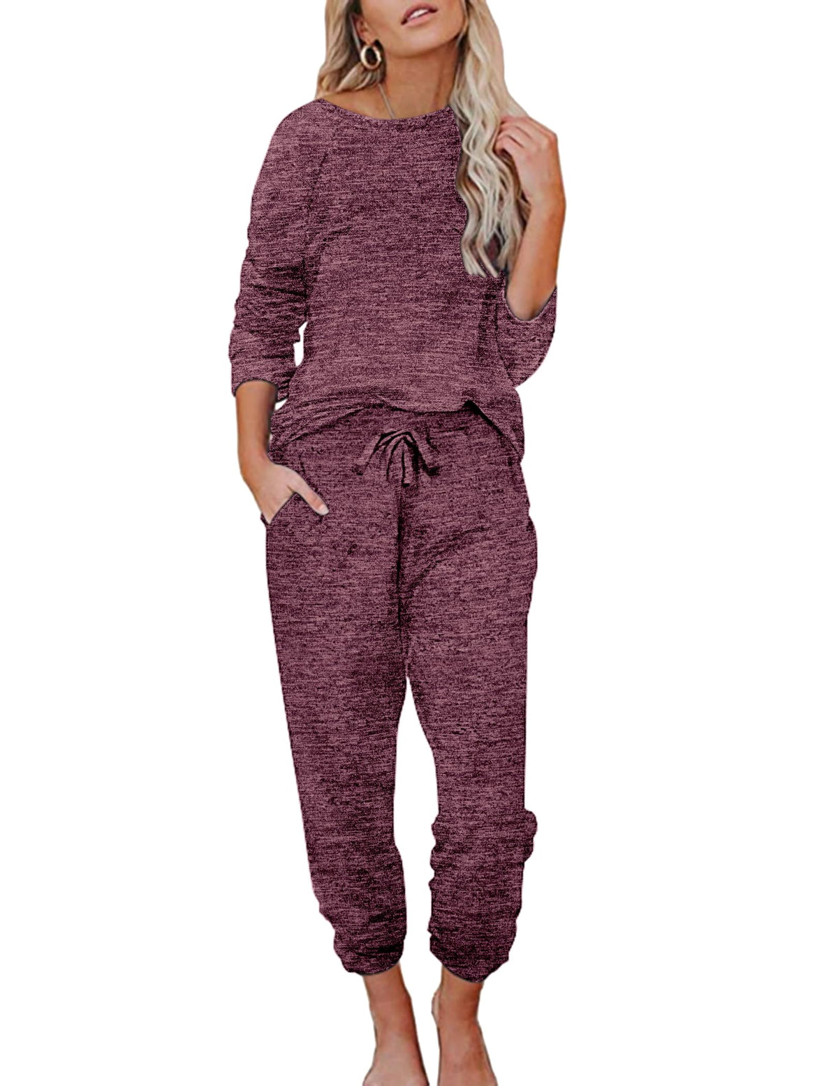 Ekouaer Womens Pajamas Set Long Sleeve Loungewear Soft Joggers with Pockets