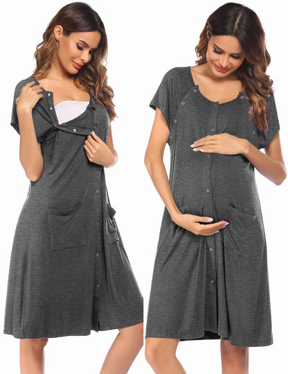Ekouaer Labor Delivery Gown Nursing Braeastfeeding Dress Maternity Clothes