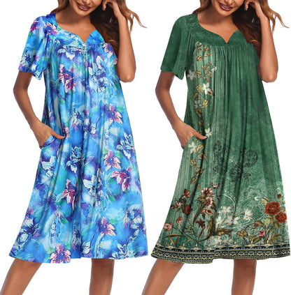 Ekouaer 2 Pack House Dresses for Women with Pockets Short Sleeve Moo Moos