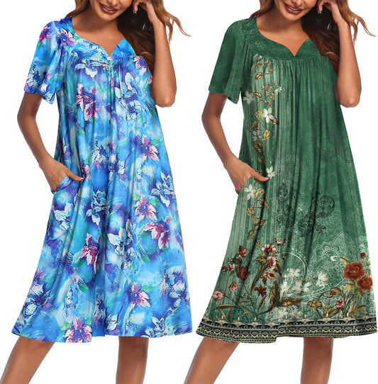 Ekouaer 2 Pack House Dresses for Women with Pockets Short Sleeve Moo Moos