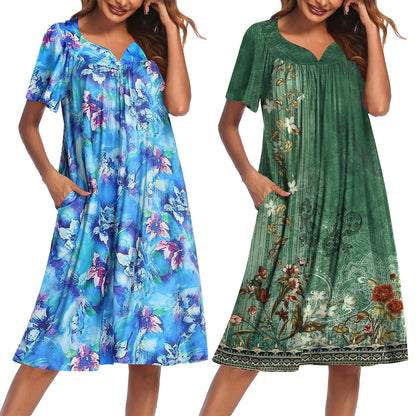 Ekouaer 2 Pack House Dresses for Women with Pockets Short Sleeve Moo Moos
