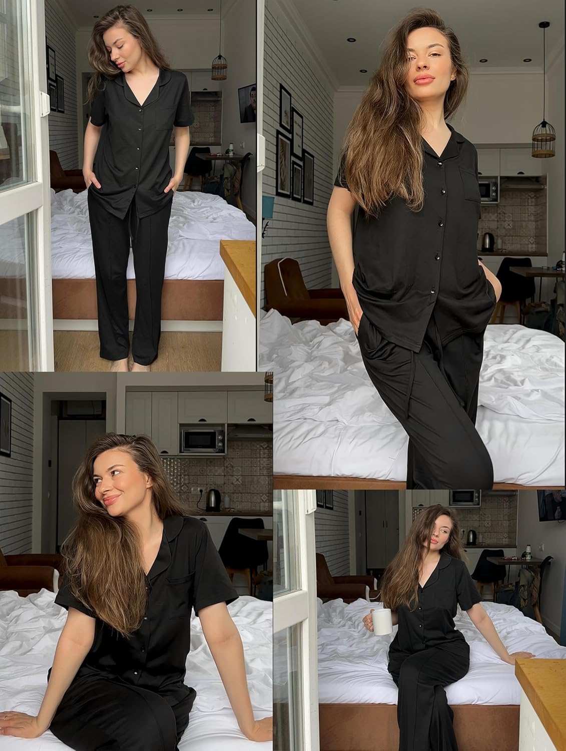 Ekouaer Pajamas for Women Set Button Up Short Sleeve Pjs Sets With Pockets