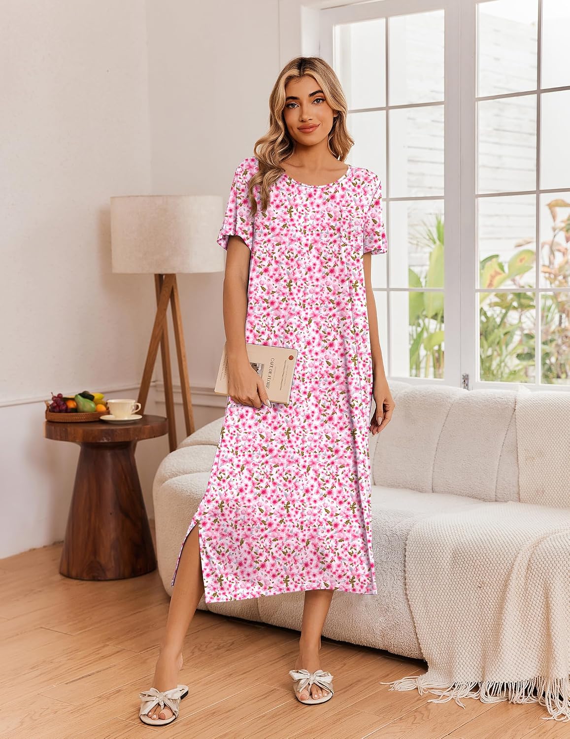 Ekouaer Long Nightgowns for Women 3 Pack Plus Size Short Sleeve House Dress