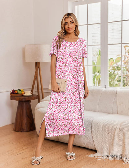 Ekouaer Long Nightgowns for Women 3 Pack Plus Size Short Sleeve House Dress