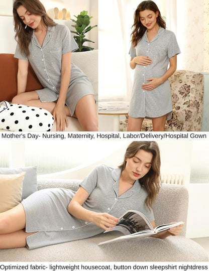 Senert Nightgowns for Women Button Down Sleeve Sleep Shirt Night Gowns
