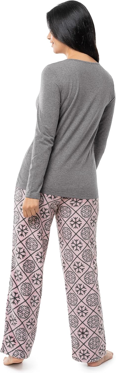 Fruit of the Loom Women's Sueded Jersey Crew Top and Fleece Pant Sleep Set